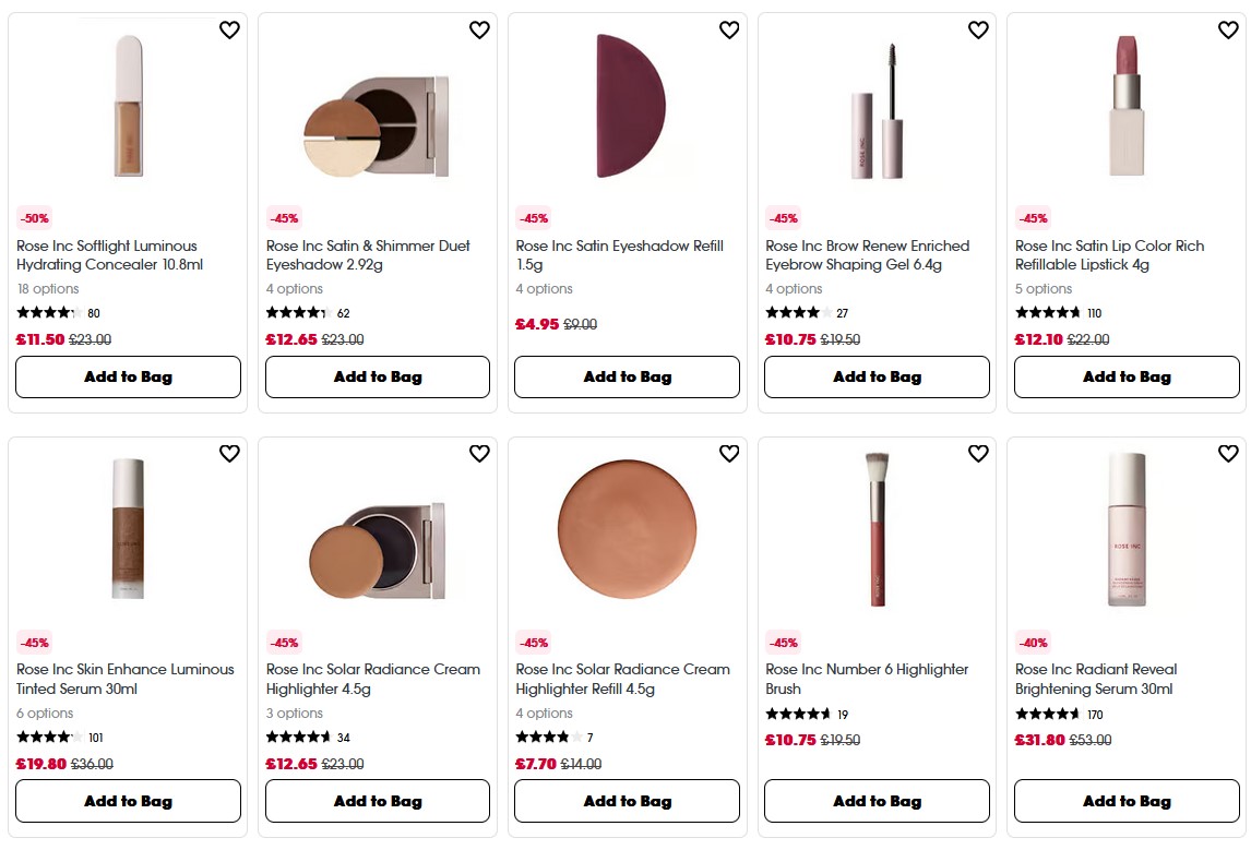 Up to 50% off Rose Inc at Sephora UK