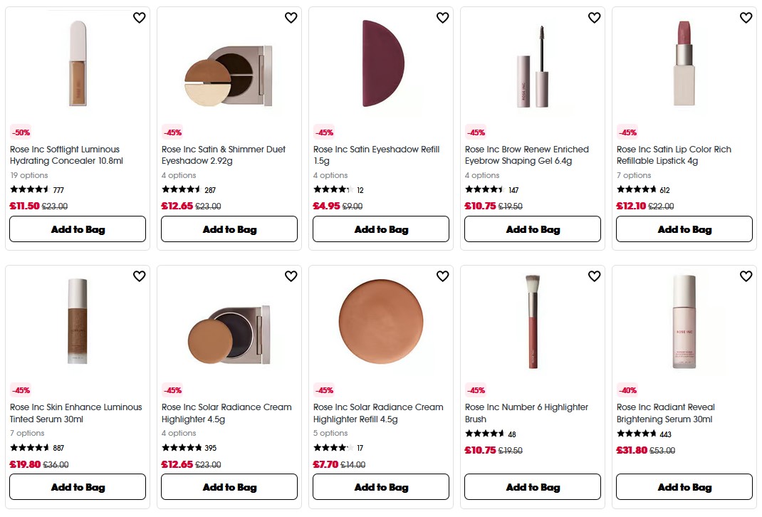 Up to 50% off Rose Inc at Sephora UK