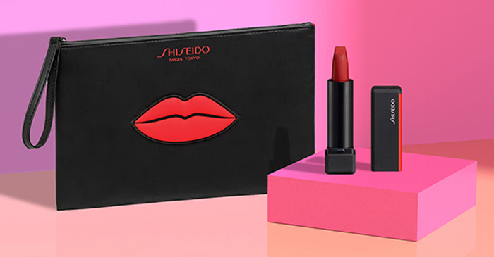 Free Shiseido lip pouch + mini ModernMatte Powder Lipstick