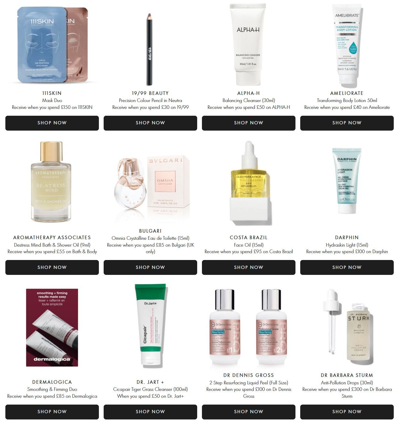 Gift with purchase offers at Space NK