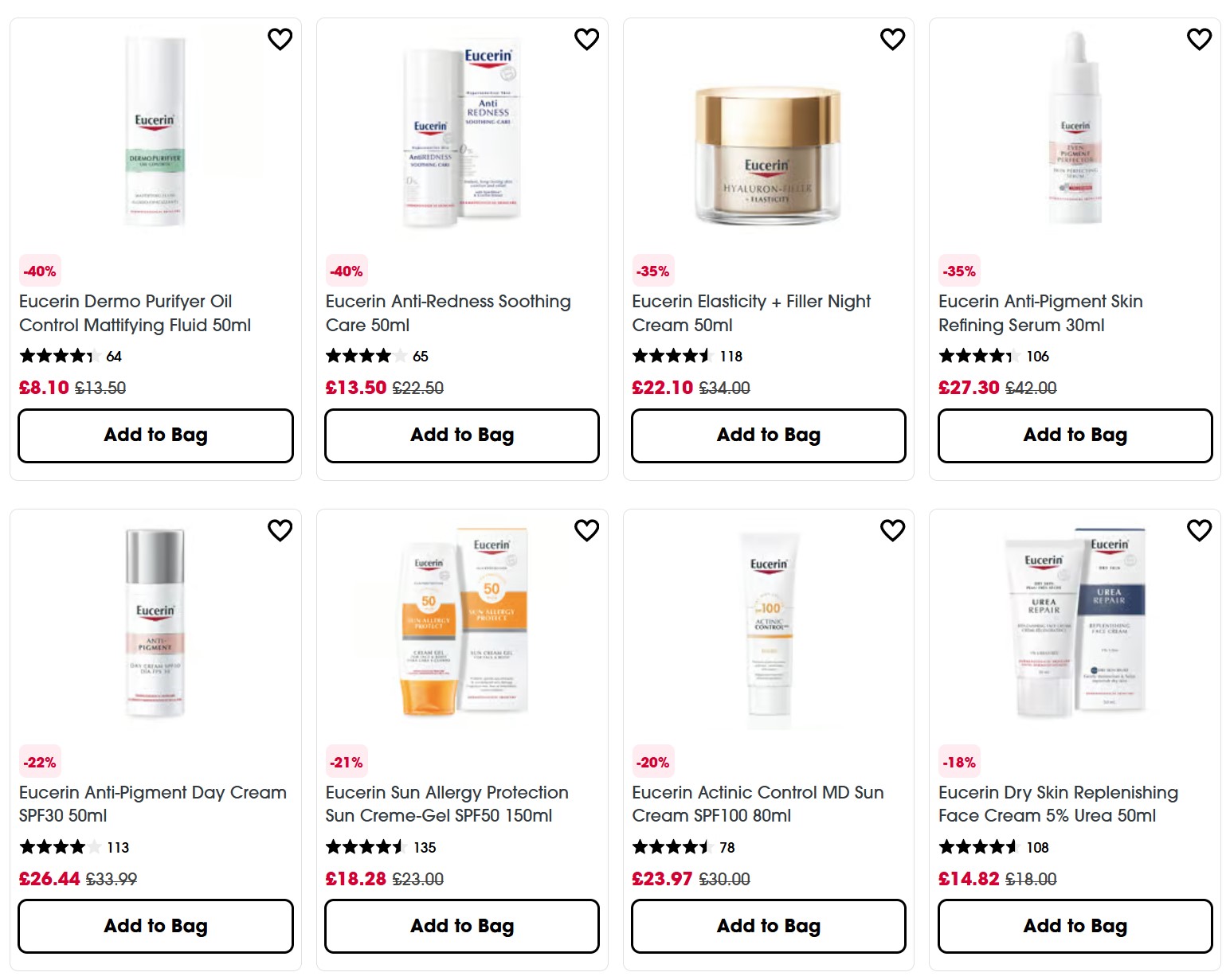 Up to 40% off Eucerin at Sephora UK