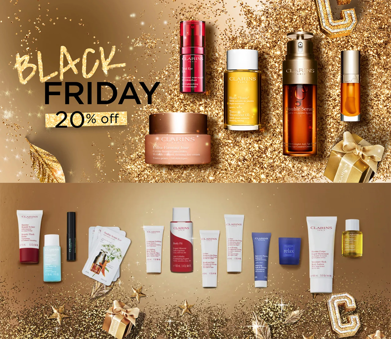 Black Friday at Clarins: 20% off sitewide + up to 3 gifts (worth up to £117)