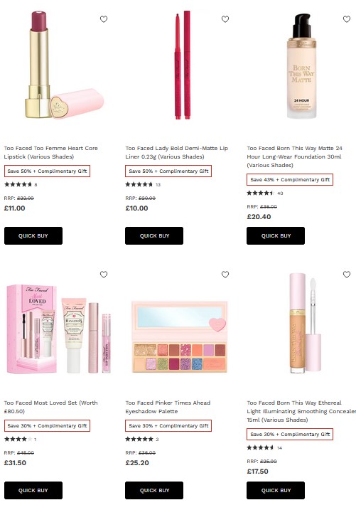 Up to 50% off Too Faced at Lookfantastic