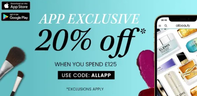 20% off when you spend £125 in the Allbeauty app