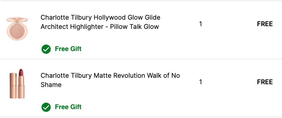Free Charlotte Tilbury Matte Revolution Walk of No Shame & Hollywood Glow Glide Architect Highlighter - Pillow Talk Glow when you spend £130 on the brand at Cult Beauty