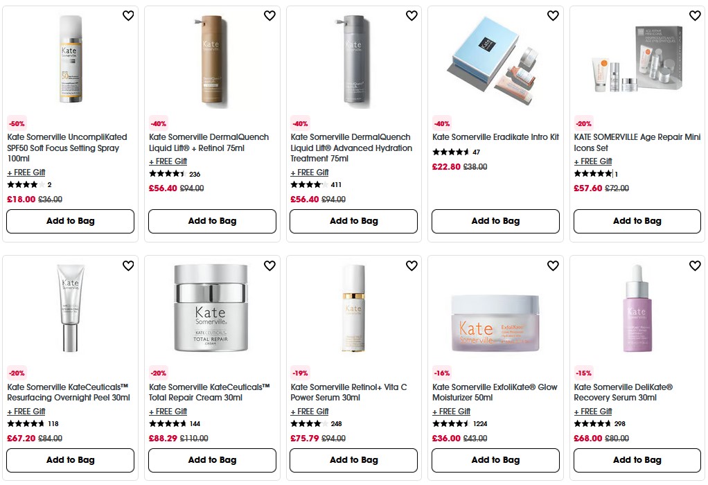 Up to 50% off selected Kate Somerville at Sephora UK