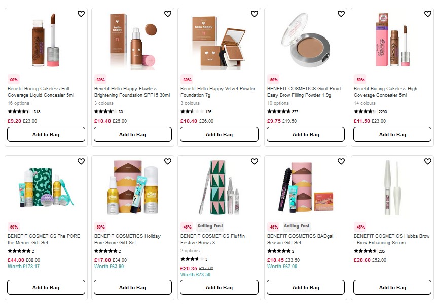 Up to 60% off Benefit at Sephora UK