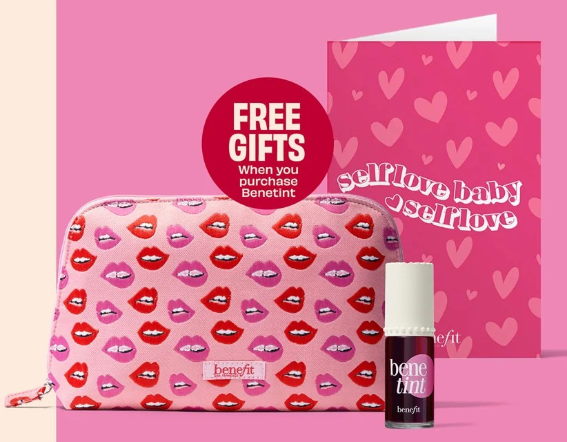 Free Lip Makeup Bag + Valentines Card when you buy Benefit Benetint Cheek & Lip Stain
