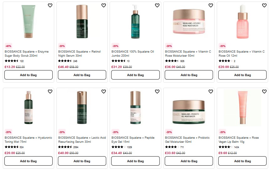 Up to 40% off Biossance at Sephora UK