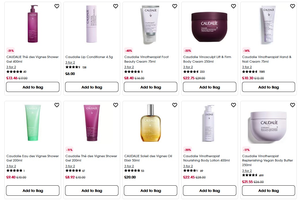 Up to 40% + 3 for 2 on Caudalie at Sephora UK