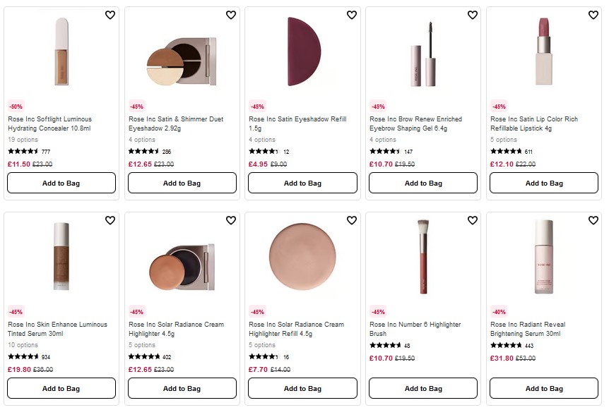 Up to 50% off Rose INC at Sephora UK