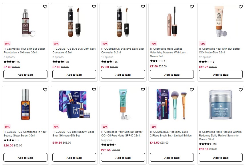 Up to 80% off IT Cosmetics at Sephora UK