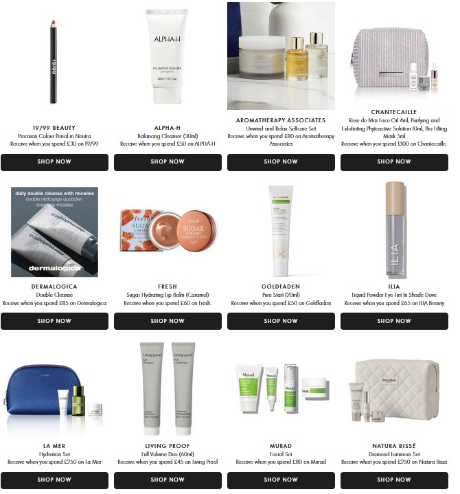 Gift with purchase offers at Space NK.