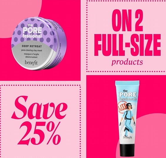 25% off sitewide at Benefit when you buy 2 full-size products