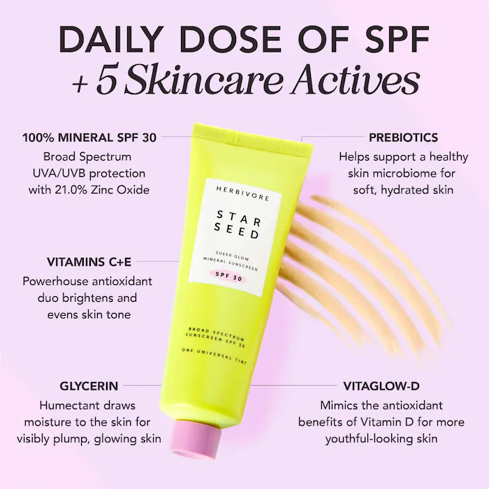 Herbivore Star Seed Silicone-Free 100% Mineral Facial Sunscreen SPF 30 with Vitamin C + Prebiotics