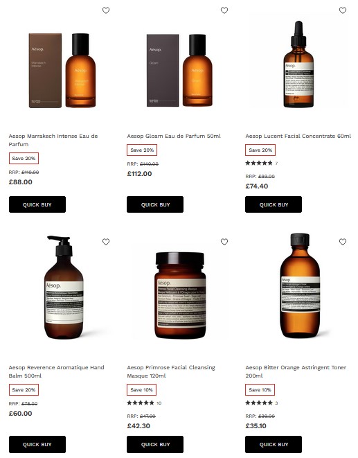 Up to 20% off selected Aesop