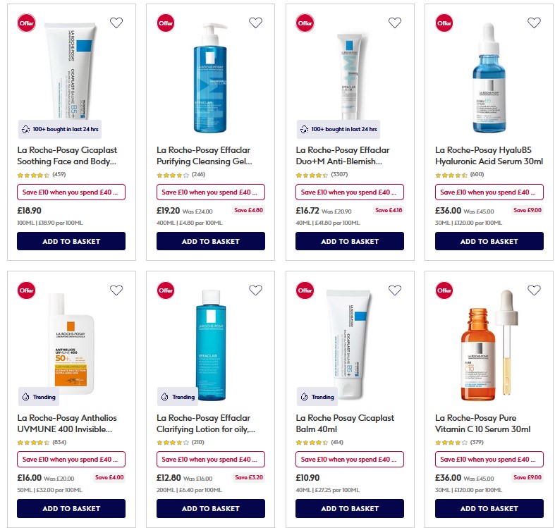 Save £10 when you spend £40 on selected La Roche Posay and Cerave at Boots