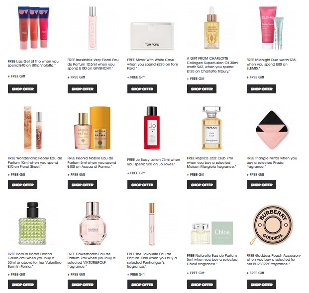 Gift with purchase offers at Sephora UK.