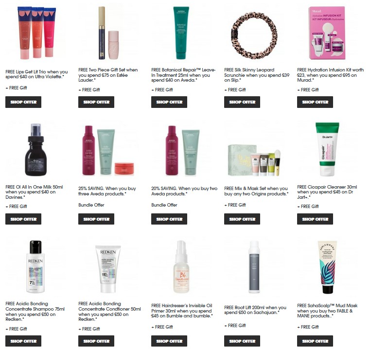 Gift with purchase offers at Sephora UK