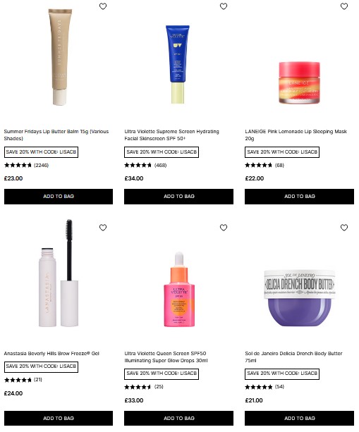 20% off selected products at Cult Beauty