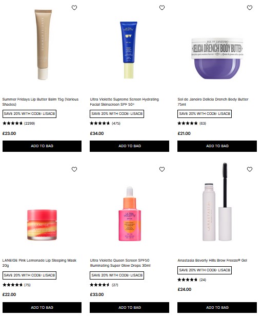 20% off selected products at Cult Beauty