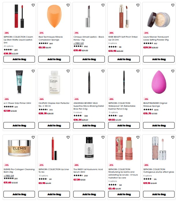 Up to 60% off sale at Sephora UK