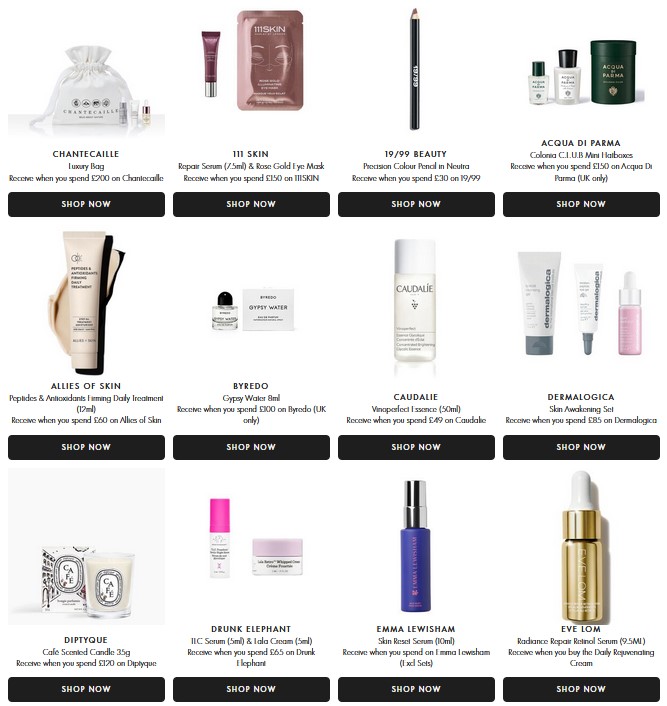 Gift with purchase offers at Space NK