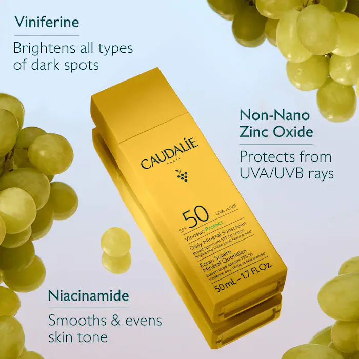 Caudalie Vinosun Protect Brightening Daily Mineral Sunscreen SPF 50 with Niacinamide