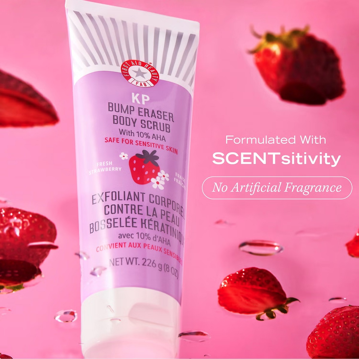 First Aid Beauty KP Bump Eraser Fresh Strawberry Body Scrub with 10% AHA First Aid Beauty KP Bump Eraser Fresh Strawberry Body Scrub with 10% AHA