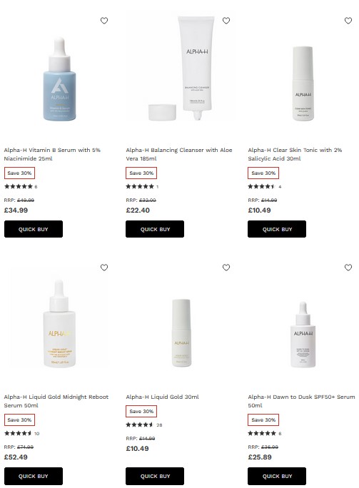 Up to 30% off Alpha-H at Lookfantastic