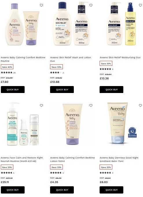 Up to 40% off Aveeno at Lookfantastic