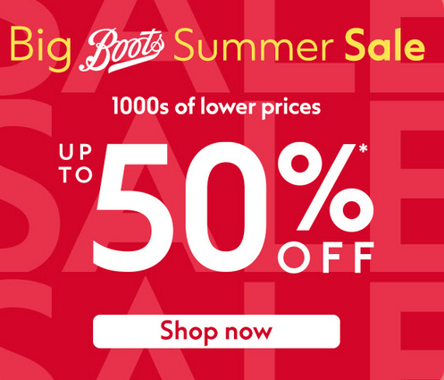 Up to 50% off sale at Boots
