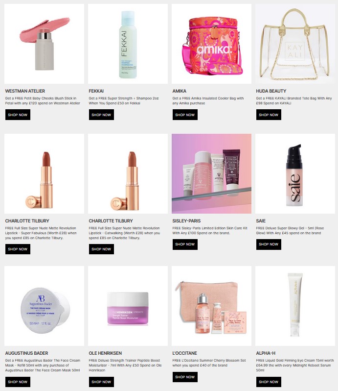 Gift with purchase offers at Cult Beauty