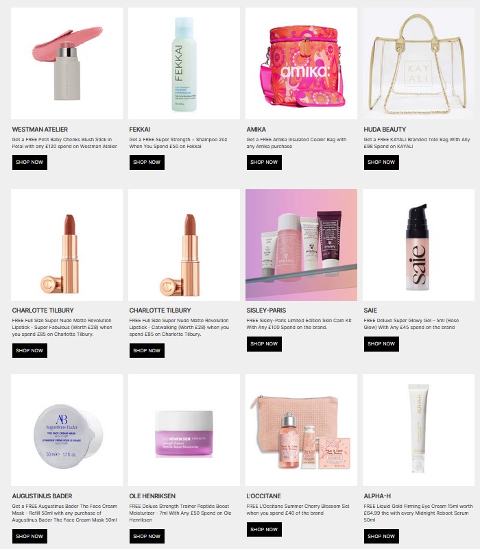 Gift with purchase offers at Cult Beauty