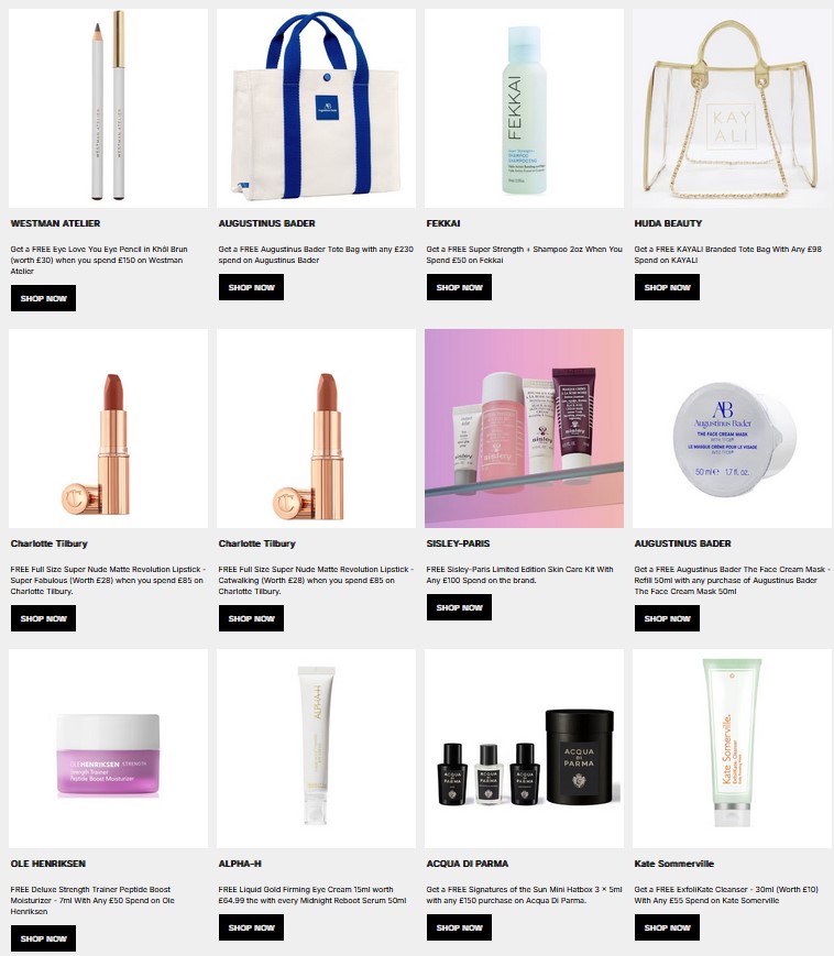 Gift with purchase offers at Cult Beauty