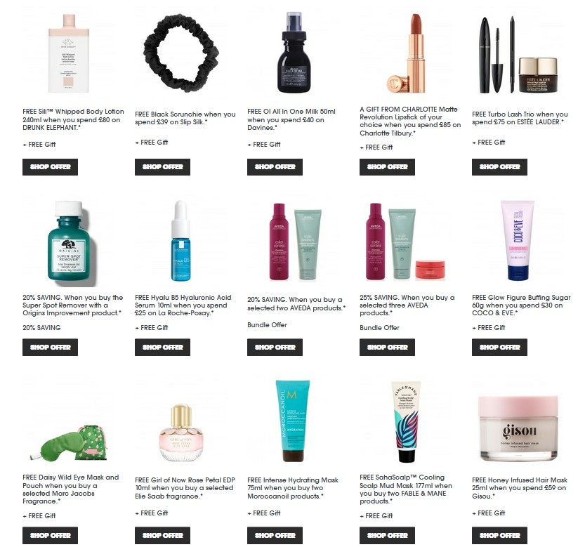 Gift with purchase offers at Sephora UK