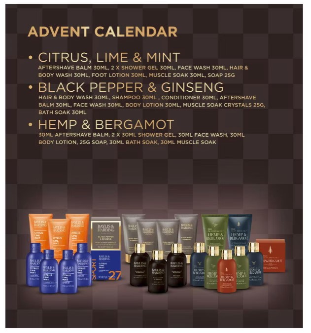 Baylis & Harding Signature For Him 24 Advent Treats Calendar 2024 spoilers