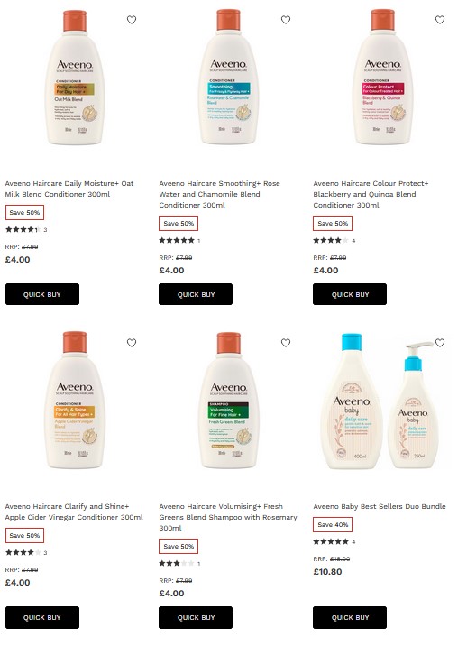 Up to 50% off Aveeno at Lookfantastic