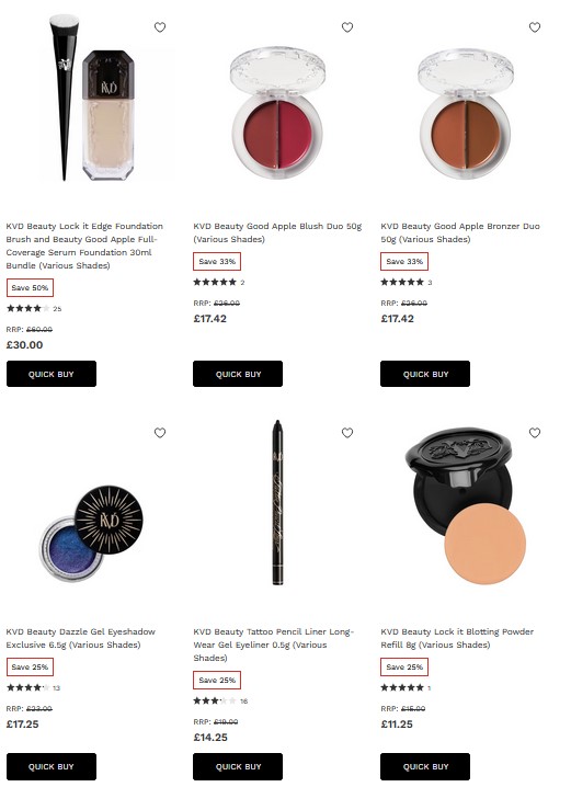 Up to 50% off KVD Beauty at Lookfantastic