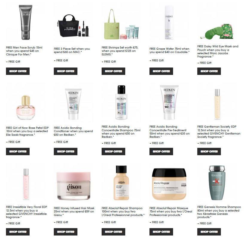 Gift with purchase offers at Sephora UK