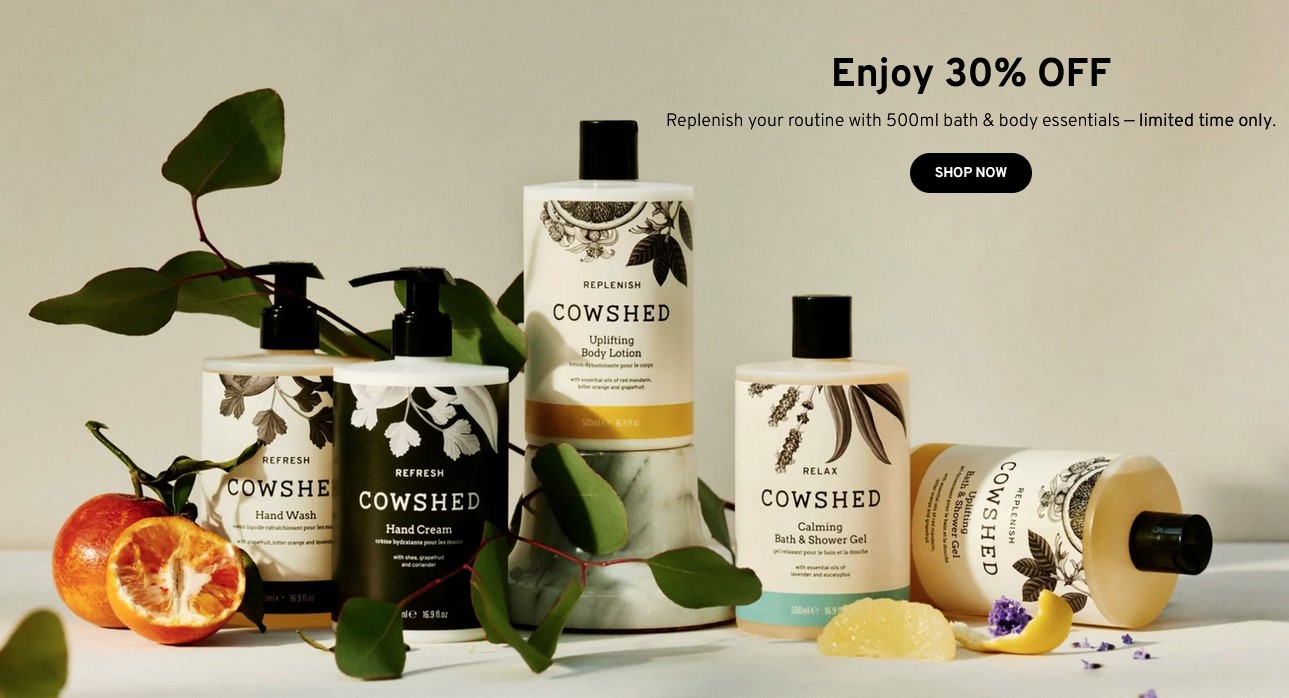 Up to 30% off sale at Cowshed Up to 30% off sale at Cowshed