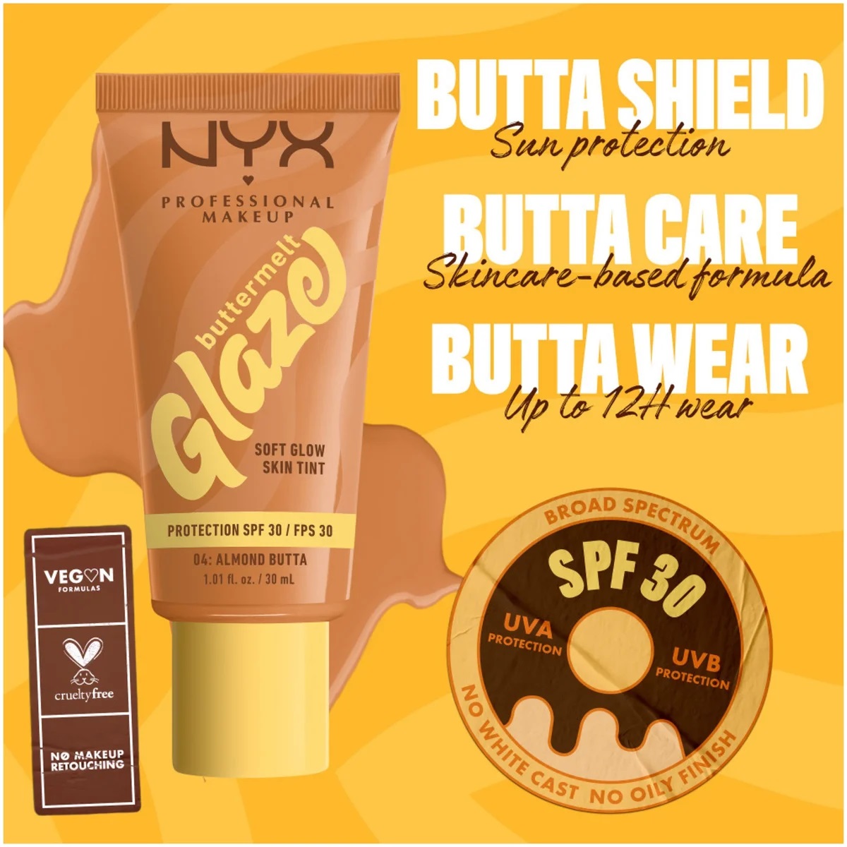 NYX Professional Makeup Buttermelt Glaze Soft Glow Skin Tint + SPF/FPS 30 Foundation 12h Wear NYX Professional Makeup Buttermelt Glaze Soft Glow Skin Tint + SPF/FPS 30 Foundation 12h Wear