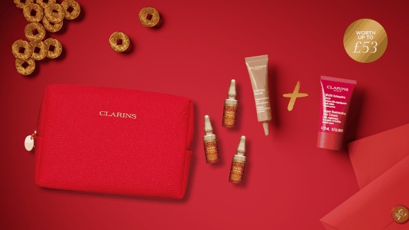 Free Clarins Lunar New Year Gift (worth £53) when you spend £120 Free Clarins Lunar New Year Gift (worth £53) when you spend £120