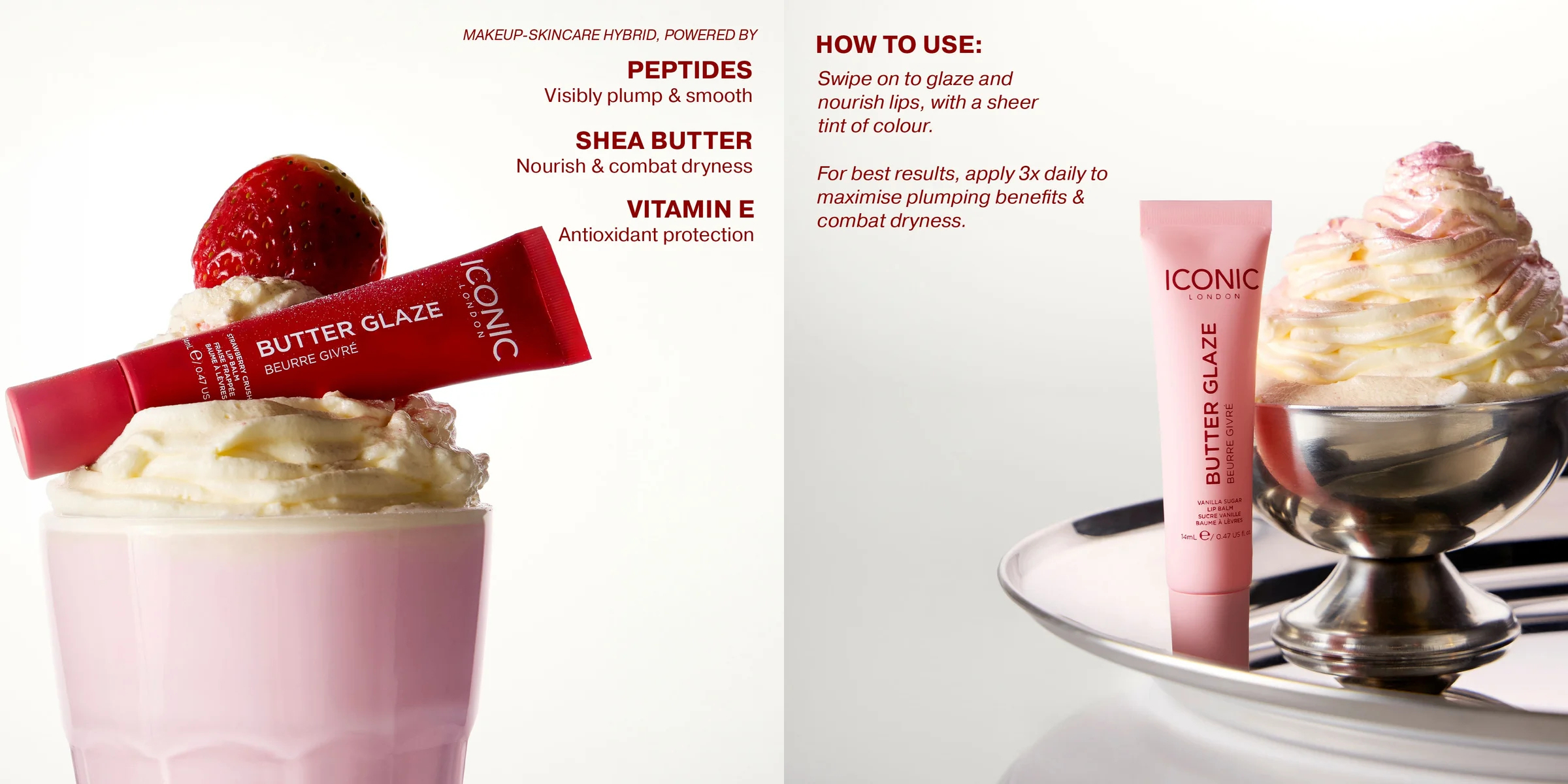 ICONIC London Butter Glaze Lip Balm in Strawberry Crush & Vanilla Sugar