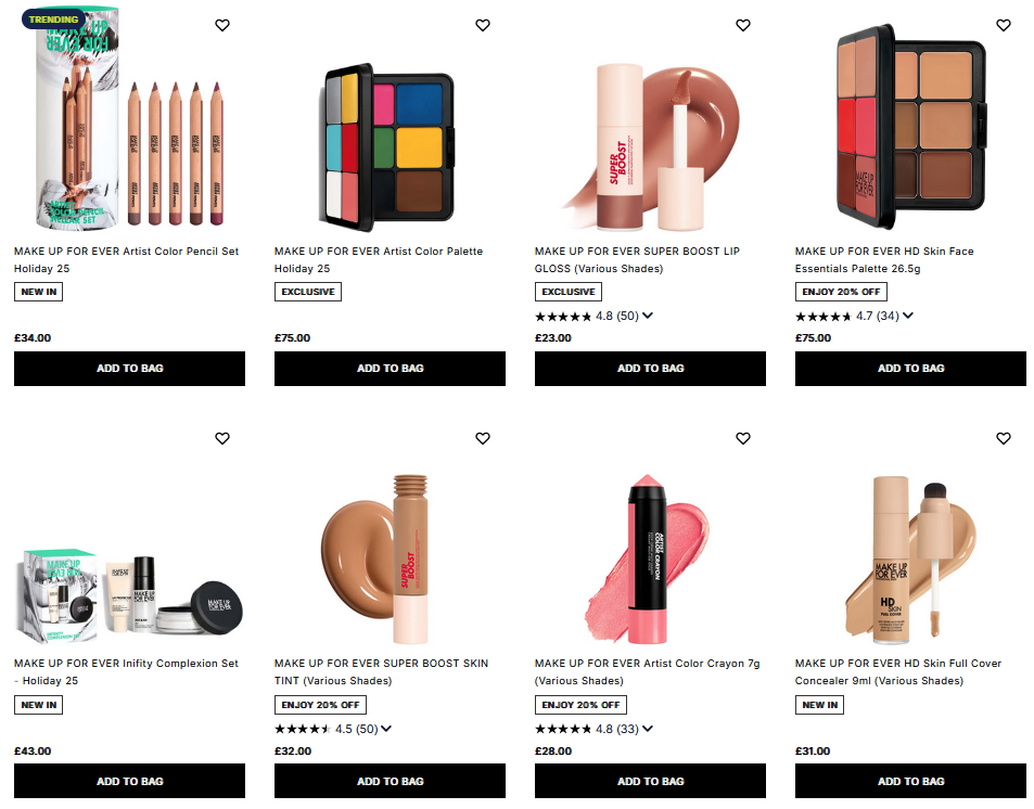 20% off MAKE UP FOR EVER at Cult Beauty