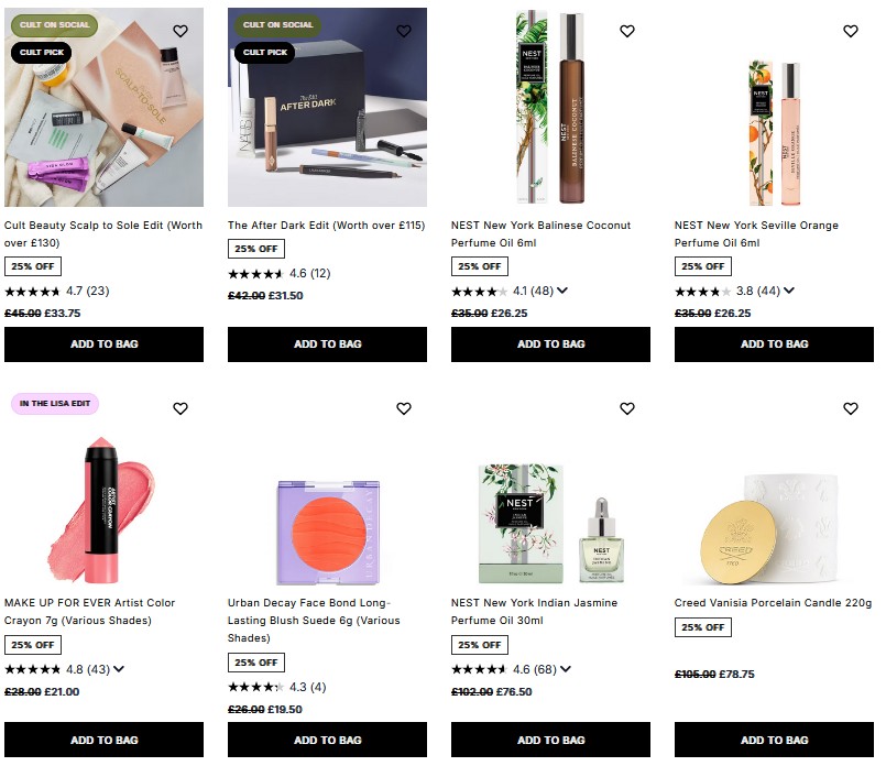 25% off selected at Cult Beauty 