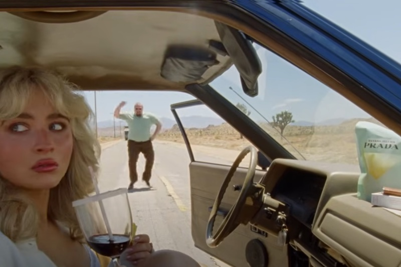 Sabrina Carpenter teases new Prada Beauty collaboration in ‘Manchild’ music video