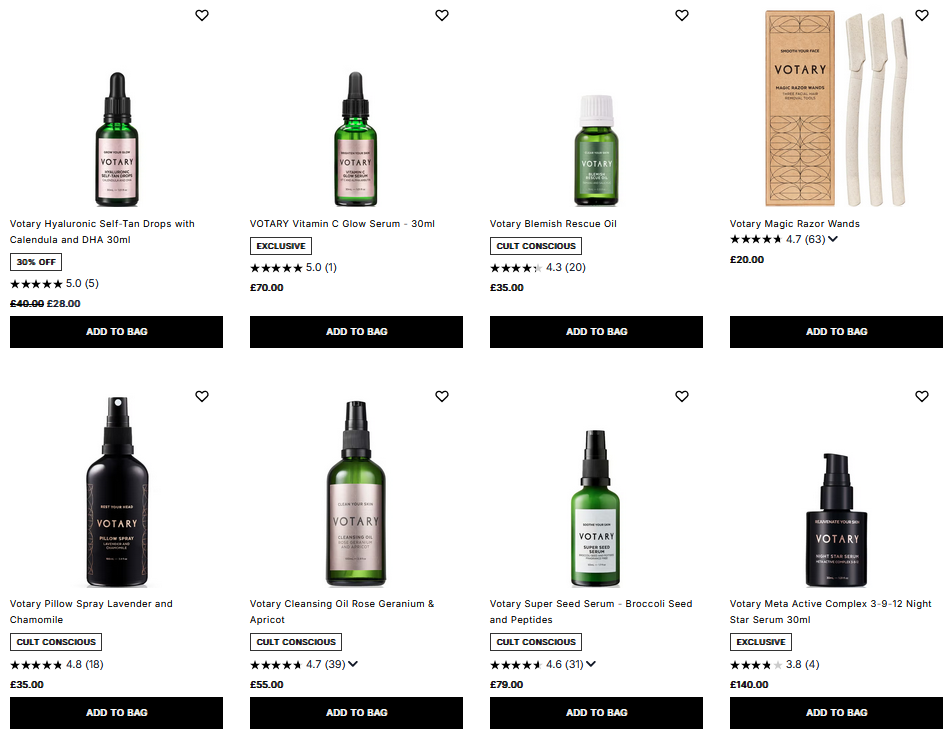 20% off Votary at Cult Beauty
