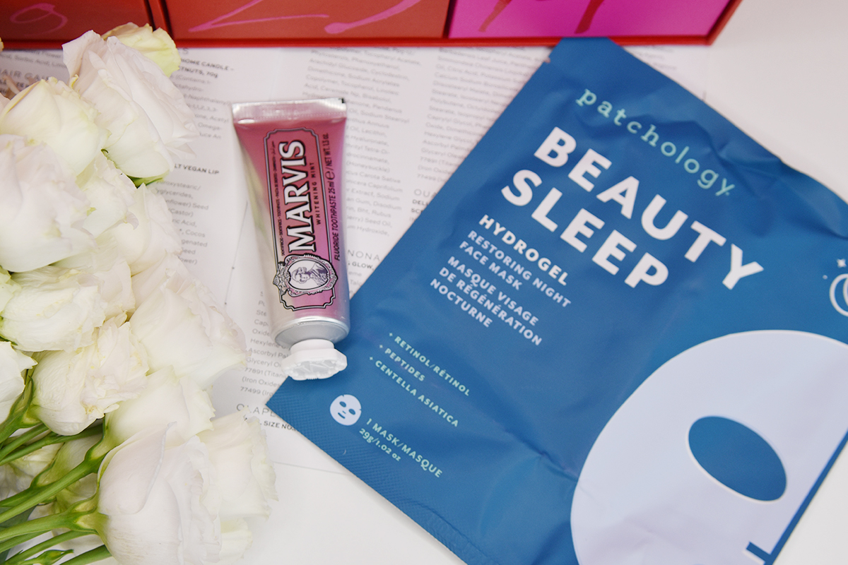 Marvis Whitening Toothpaste and Patchology Beauty Sleep Restoring Hydrogel Face Mask Marvis Whitening Toothpaste and Patchology Beauty Sleep Restoring Hydrogel Face Mask