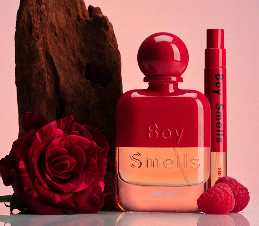 Boy Smells Red Hot Perfume with Rose Boy Smells Red Hot Perfume with Rose